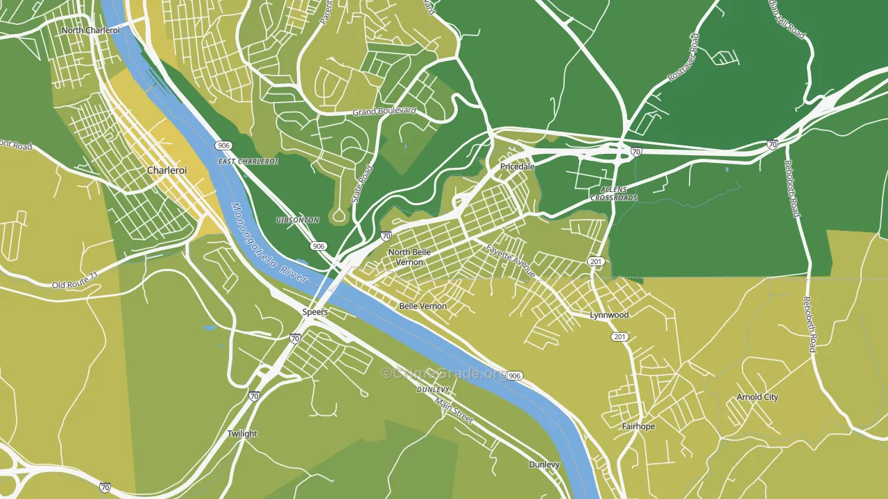 North Belle Vernon, PA Map of Vehicle Theft Rates