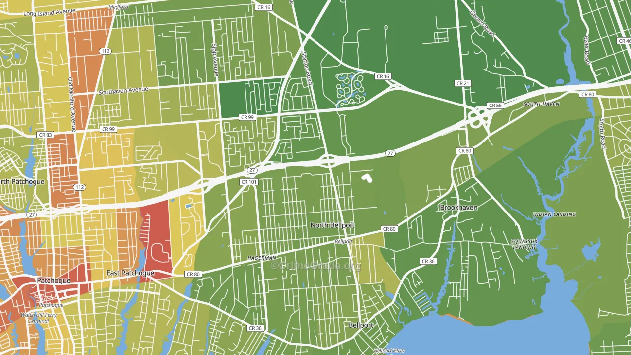 North Bellport, NY Map of Vehicle Theft Rates