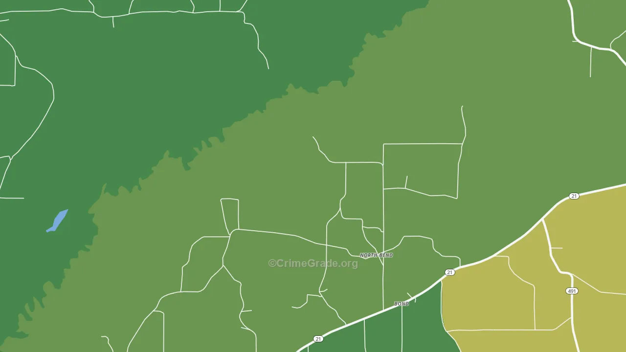 North Bend, MS Map of Vehicle Theft Rates