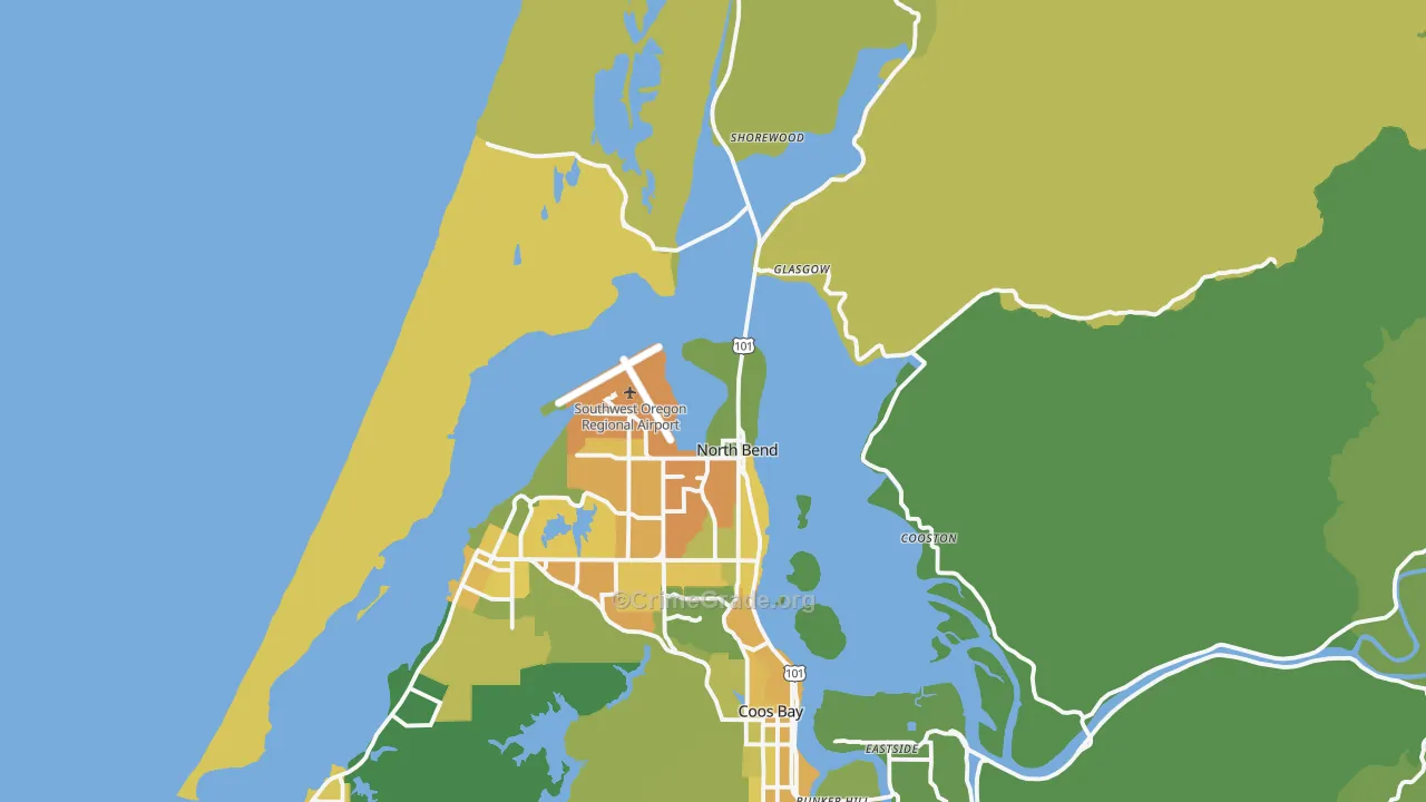 North Bend, OR Map of Vehicle Theft Rates
