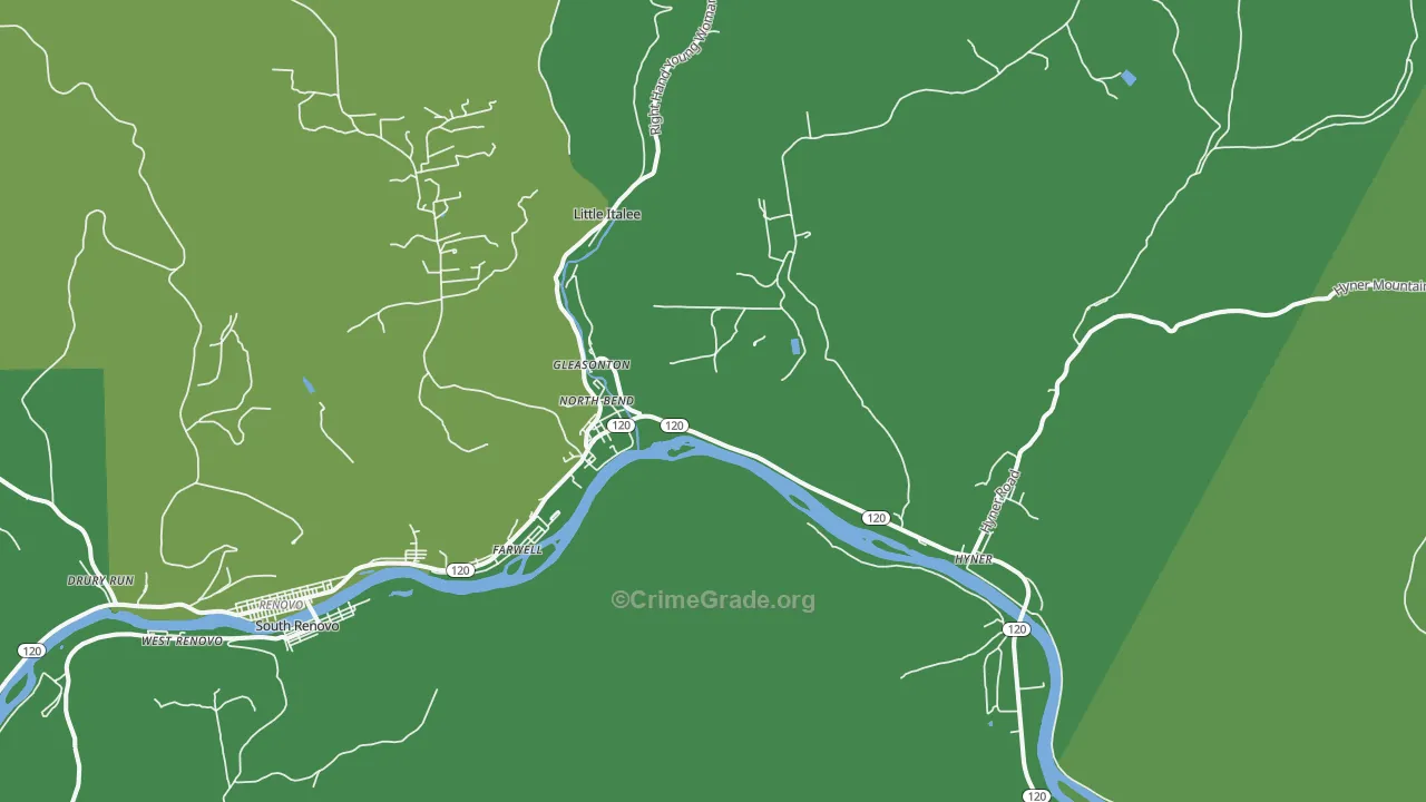North Bend, PA Map of Vehicle Theft Rates