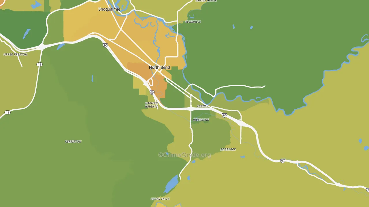 North Bend, WA Map of Vehicle Theft Rates