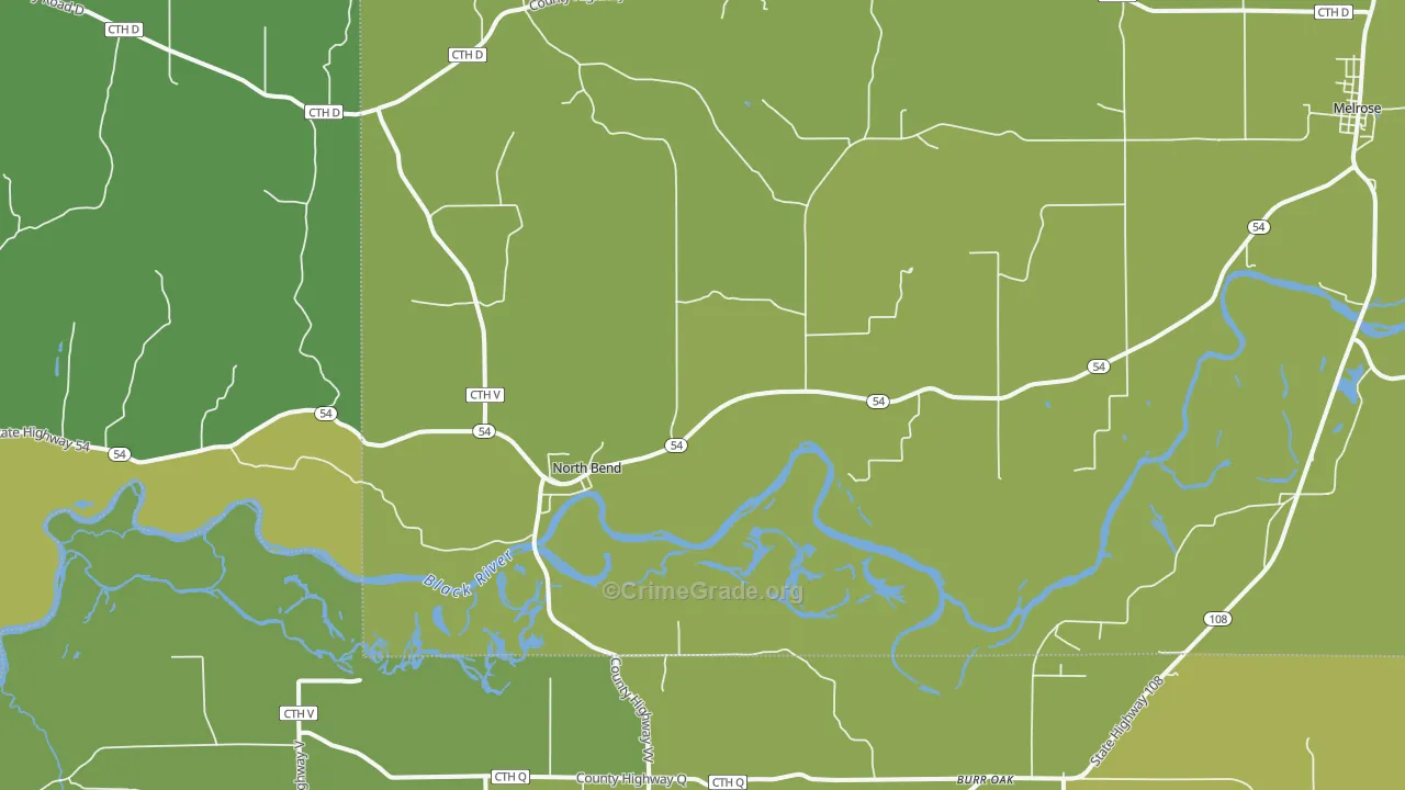North Bend, WI Map of Vehicle Theft Rates
