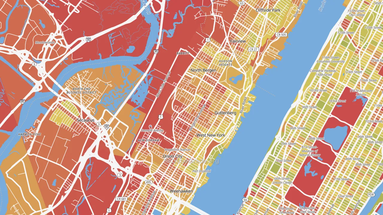 North Bergen, NJ Map of Vehicle Theft Rates