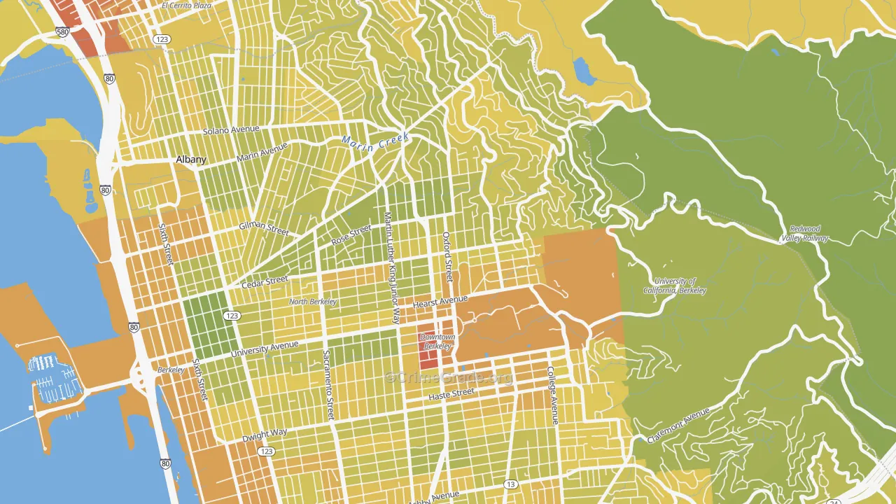North Berkeley, Berkeley, CA Map of Vehicle Theft Rates