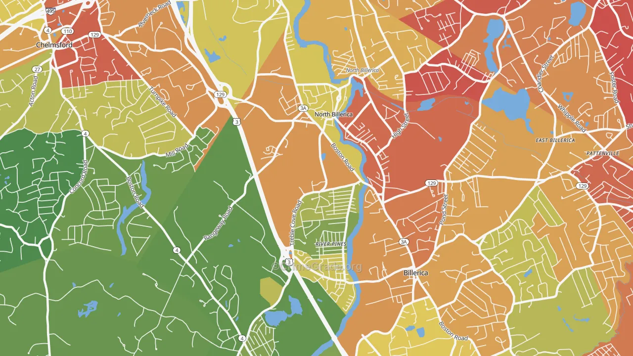 North Billerica, MA Map of Vehicle Theft Rates
