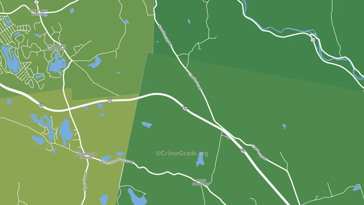 North Blandford, MA Map of Vehicle Theft Rates