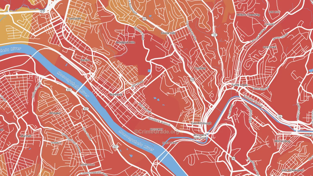 North Braddock, PA Map of Vehicle Theft Rates
