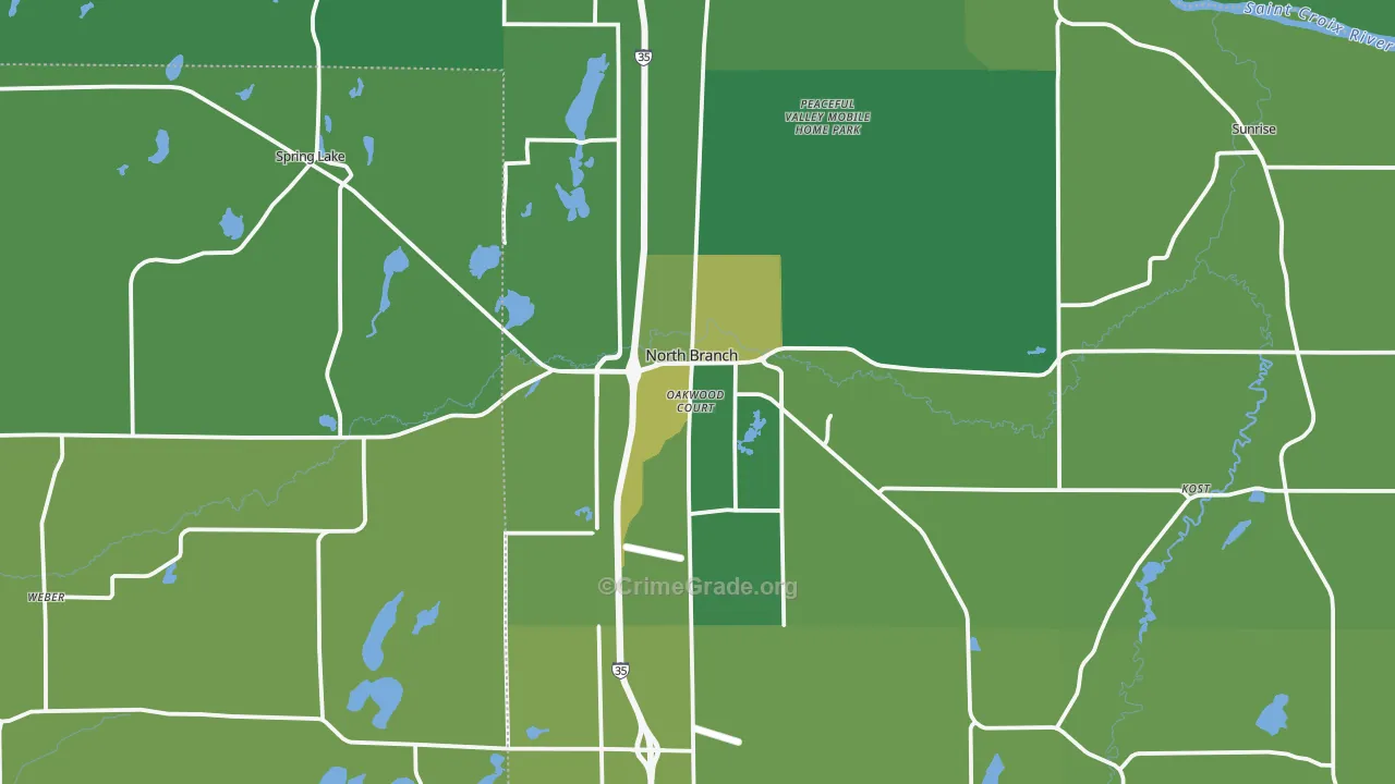 North Branch, MN Map of Vehicle Theft Rates