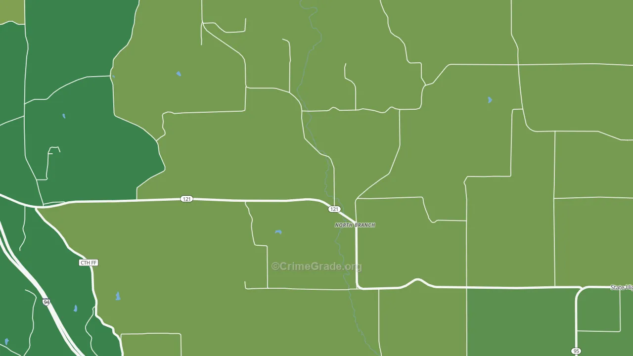 North Branch, WI Map of Vehicle Theft Rates