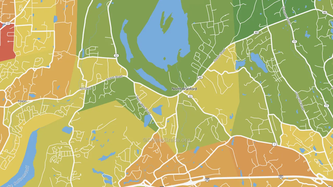 North Branford, CT Map of Vehicle Theft Rates