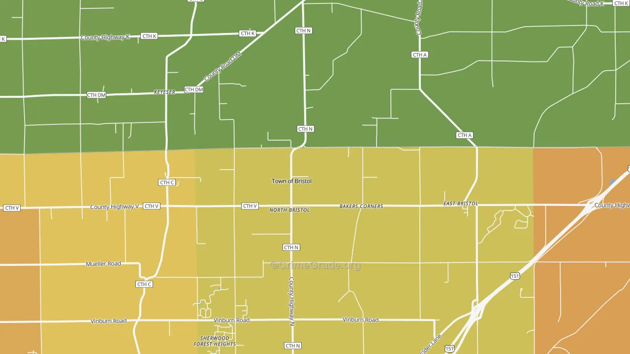 North Bristol, WI Map of Vehicle Theft Rates