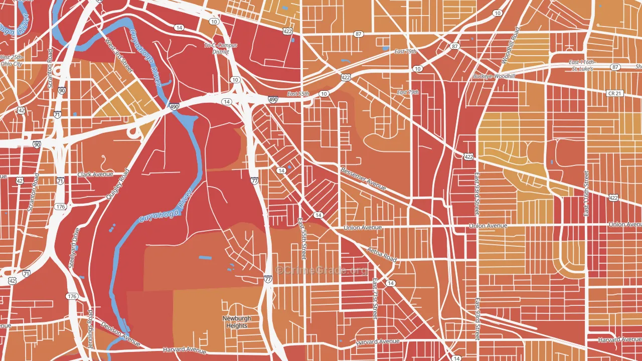 North Broadway, Cleveland, OH Map of Vehicle Theft Rates