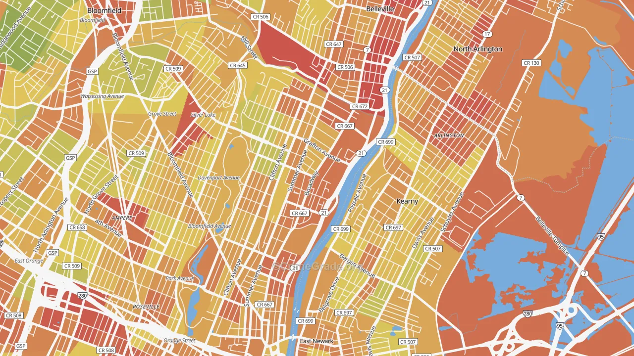 North Broadway, Newark, NJ Map of Vehicle Theft Rates