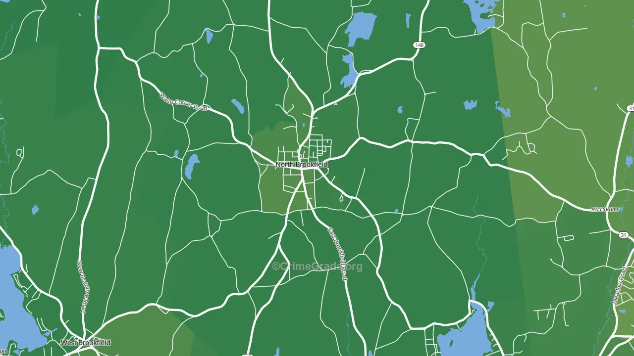 North Brookfield, MA Map of Vehicle Theft Rates
