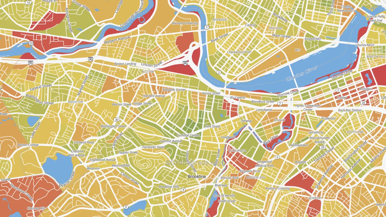 North Brookline, Brookline, MA Map of Vehicle Theft Rates