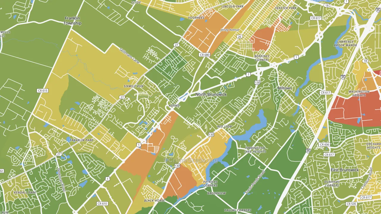 North Brunswick, NJ Map of Vehicle Theft Rates