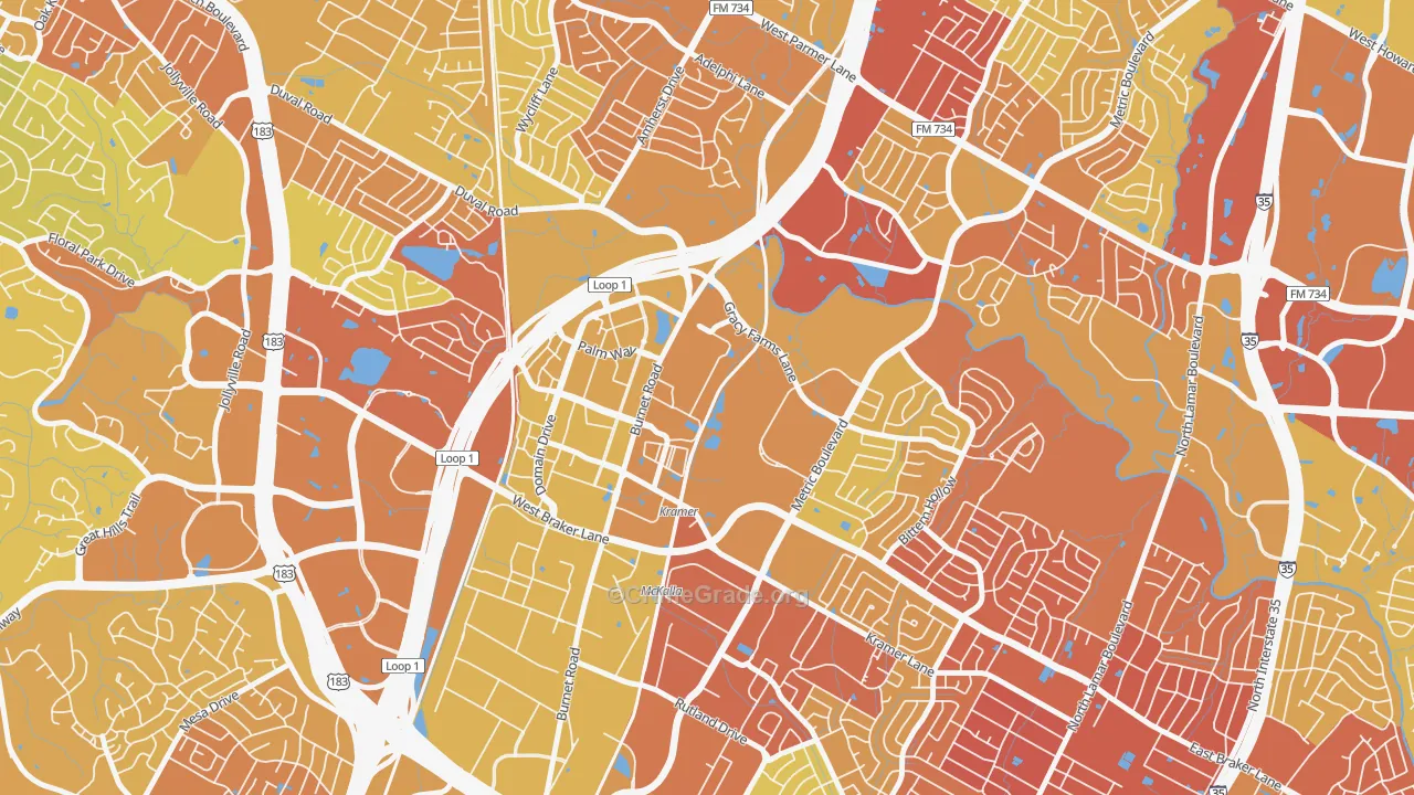 North Burnet, Austin, TX Map of Vehicle Theft Rates