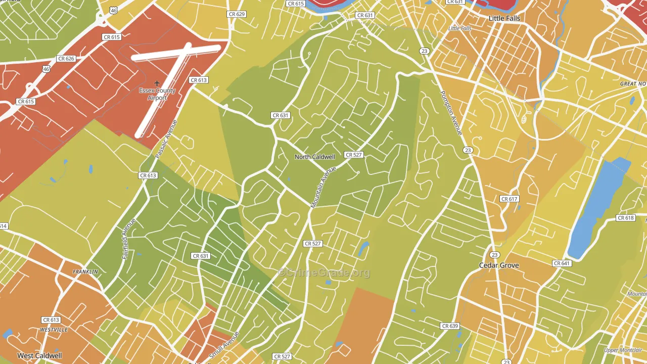 North Caldwell, NJ Map of Vehicle Theft Rates