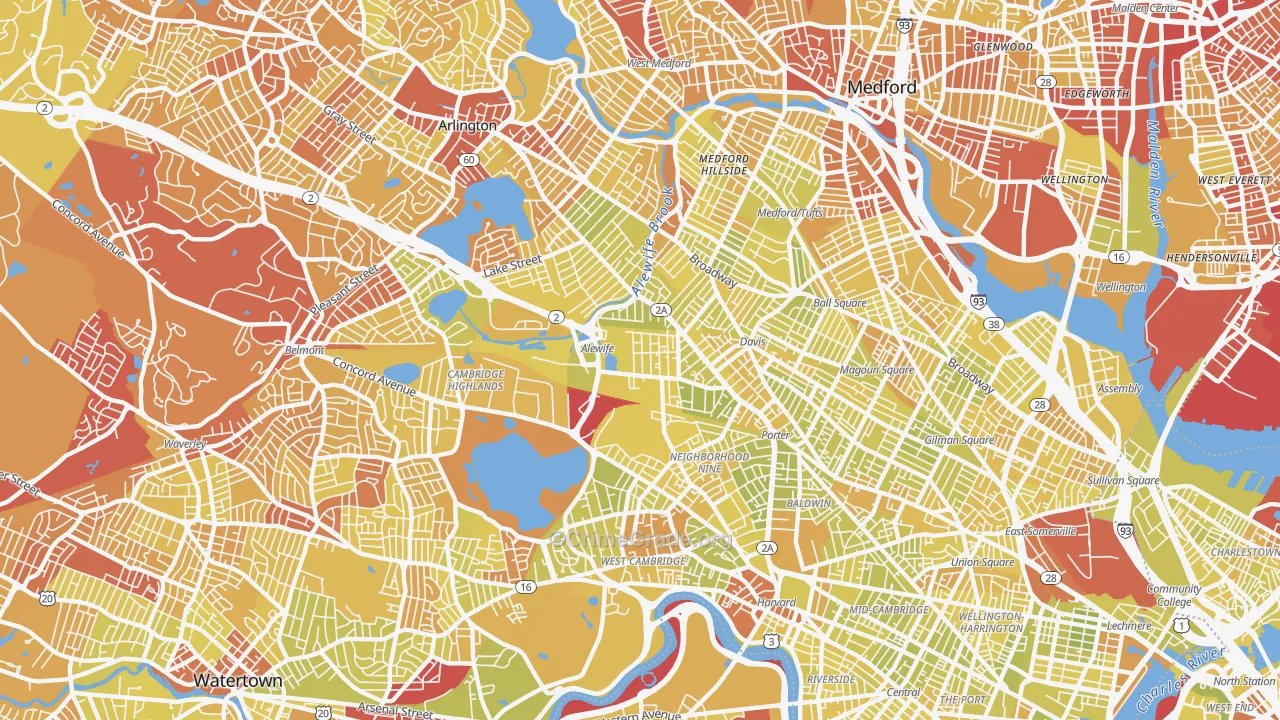 North Cambridge, Cambridge, MA Map of Vehicle Theft Rates