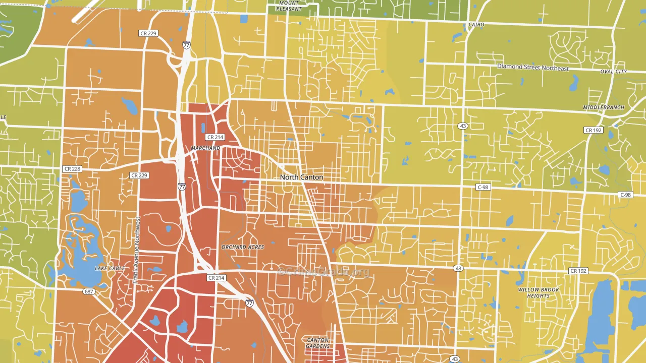 North Canton, OH Map of Vehicle Theft Rates