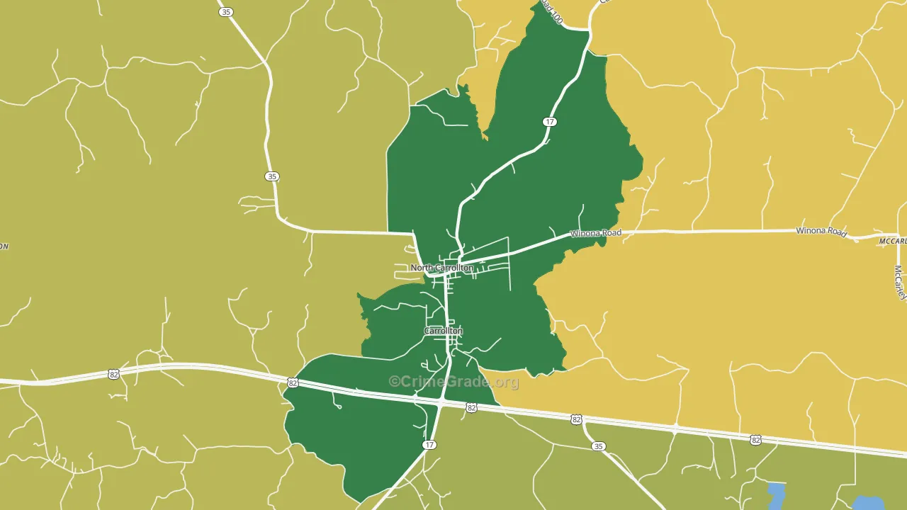 North Carrollton, MS Map of Vehicle Theft Rates