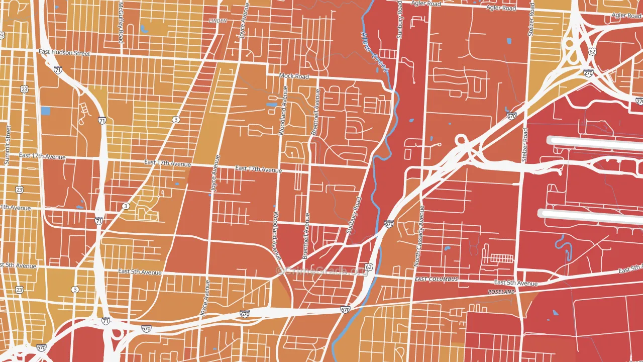 North Central, Columbus, OH Map of Vehicle Theft Rates