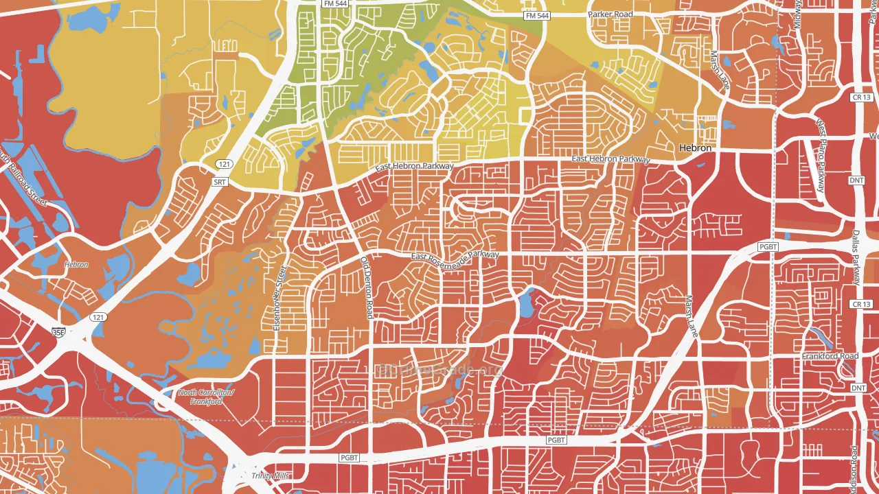 North Central Dallas, Carrollton, TX Map of Vehicle Theft Rates