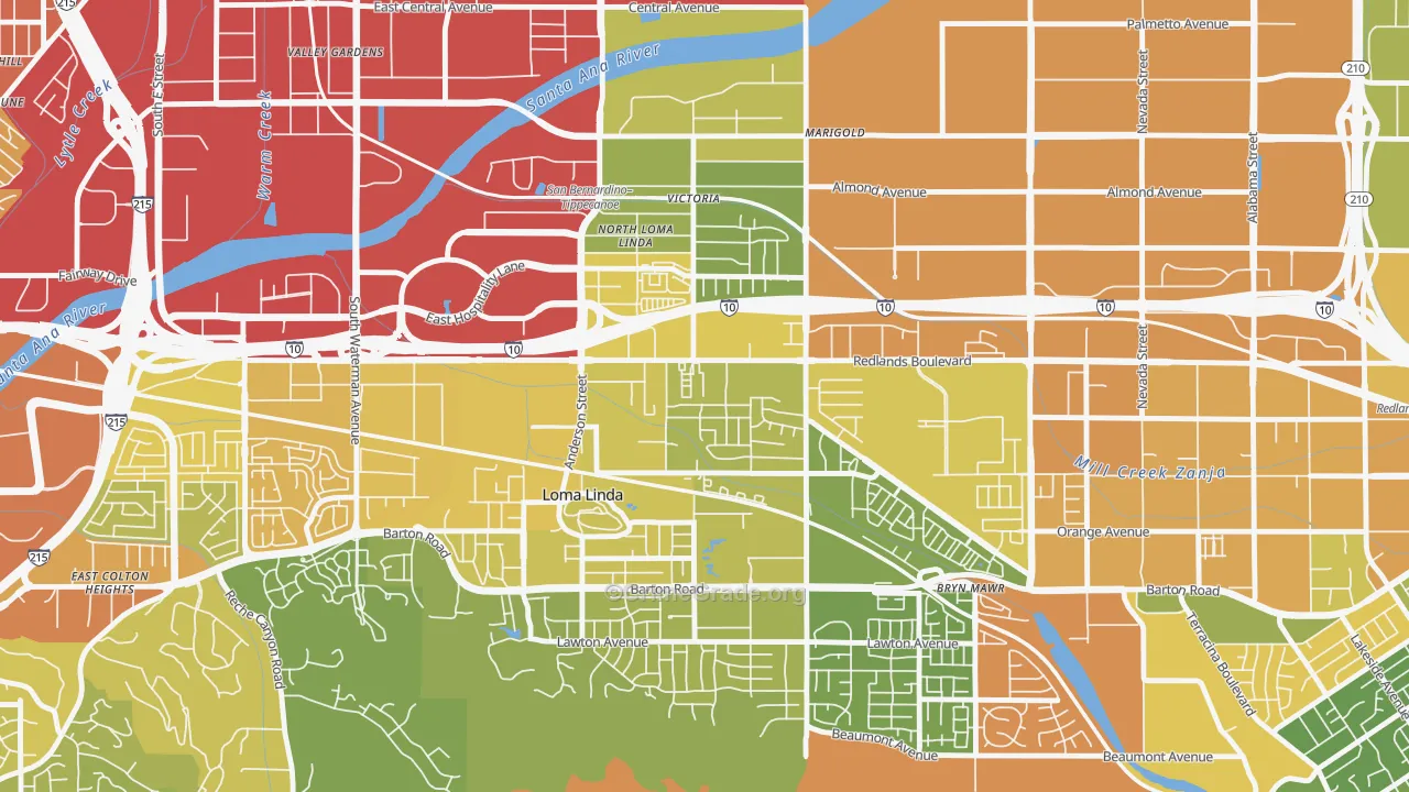 North Central Loma Linda, Loma Linda, CA Map of Vehicle Theft Rates