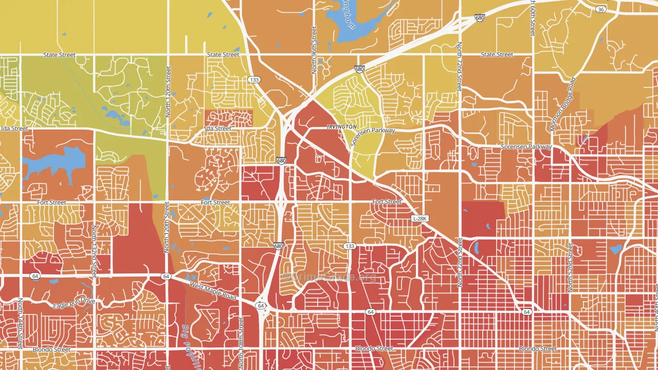 North Central Omaha, Omaha, NE Map of Vehicle Theft Rates