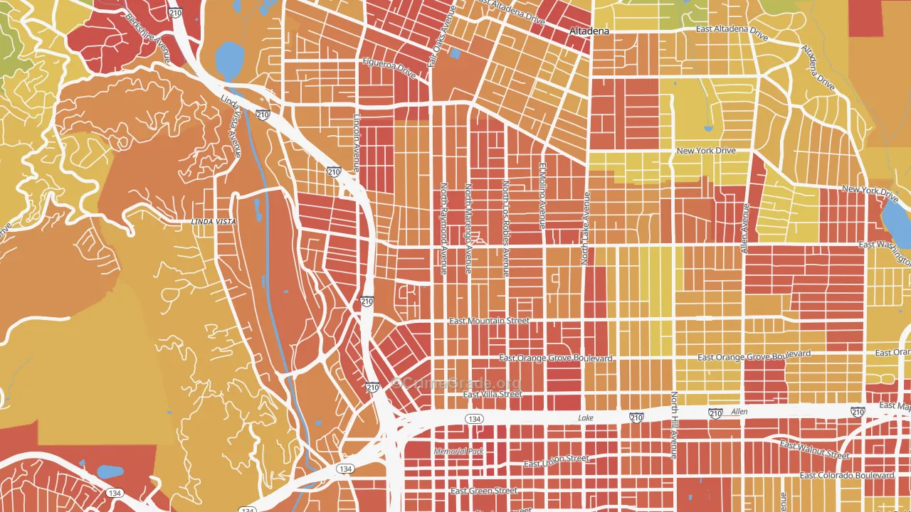 North Central, Pasadena, CA Map of Vehicle Theft Rates