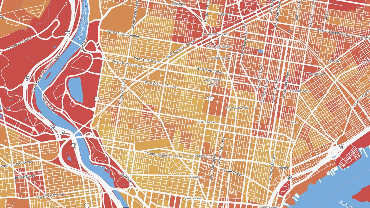 North Central, Philadelphia, PA Map of Vehicle Theft Rates