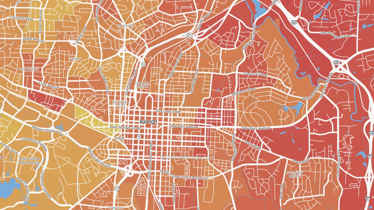 North Central, Raleigh, NC Map of Vehicle Theft Rates