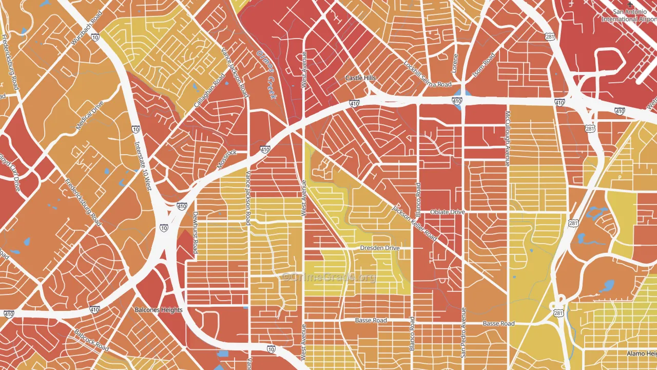 North Central, San Antonio, TX Map of Vehicle Theft Rates