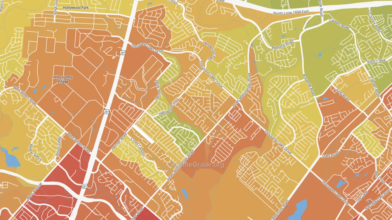 North Central Thousand Oaks, San Antonio, TX Map of Vehicle Theft Rates