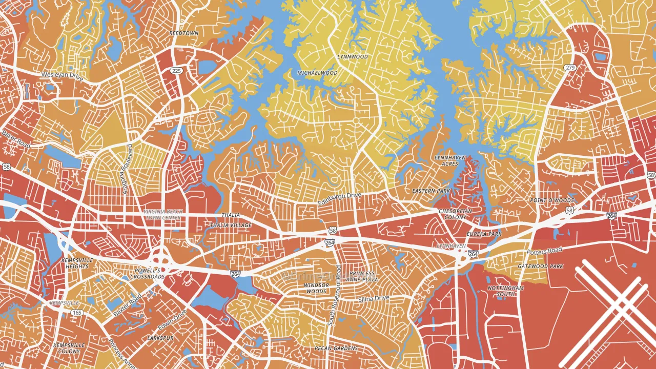 North Central, Virginia Beach, VA Map of Vehicle Theft Rates