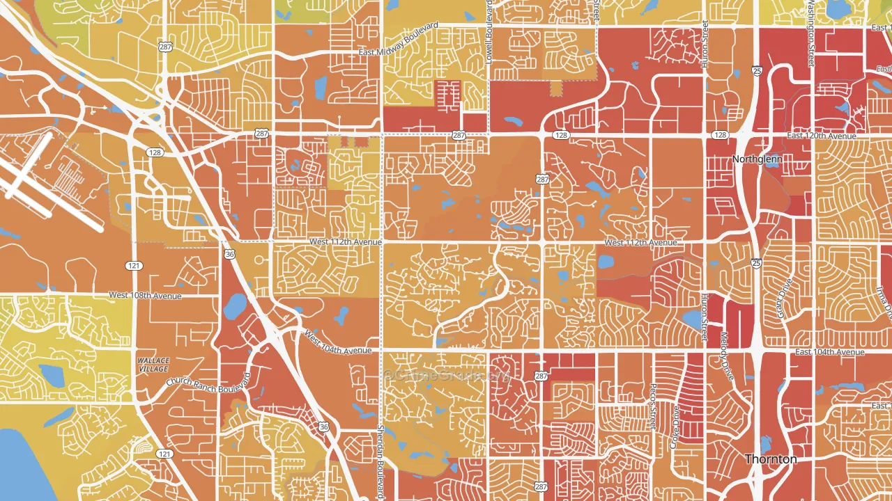 North Central Westminster, Westminster, CO Map of Vehicle Theft Rates