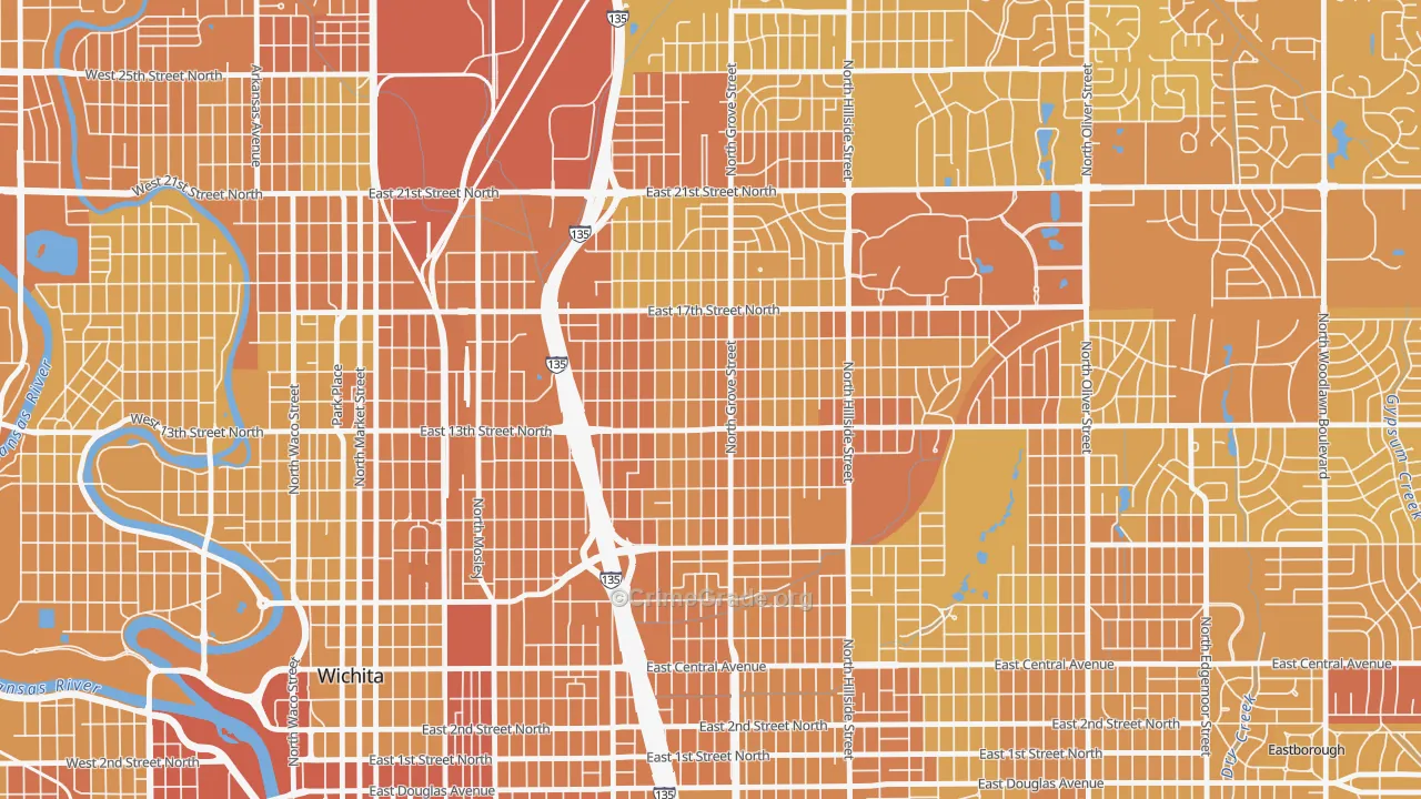 North Central, Wichita, KS Map of Vehicle Theft Rates