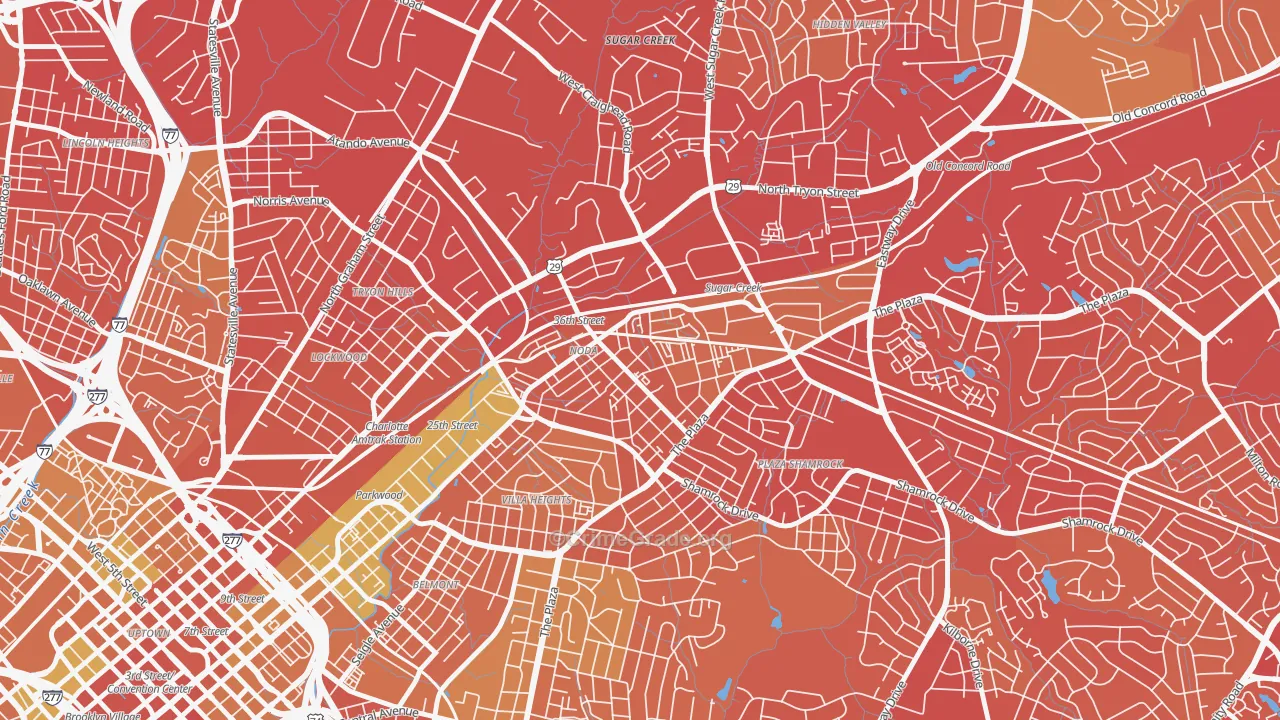 North Charlotte, Charlotte, NC Map of Vehicle Theft Rates