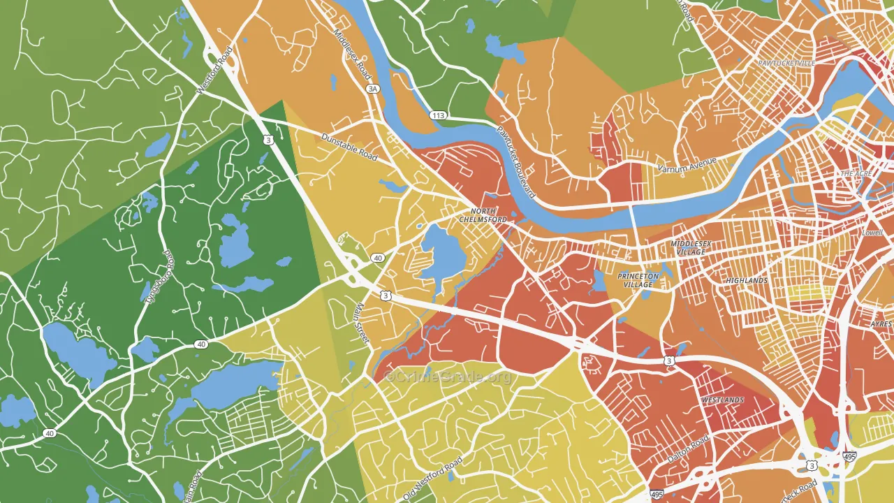North Chelmsford, MA Map of Vehicle Theft Rates