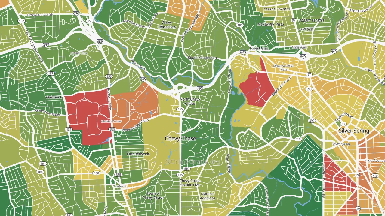 North Chevy Chase, MD Map of Vehicle Theft Rates