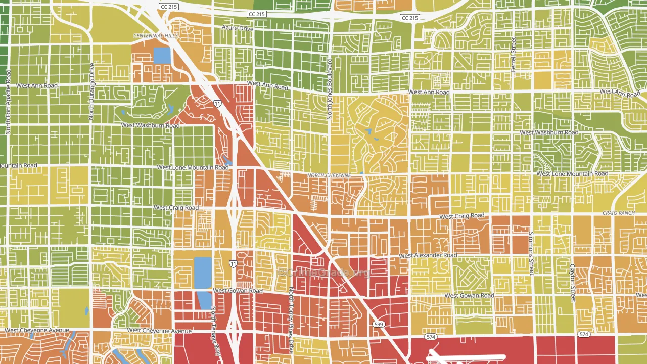 North Cheyenne, Las Vegas, NV Map of Vehicle Theft Rates