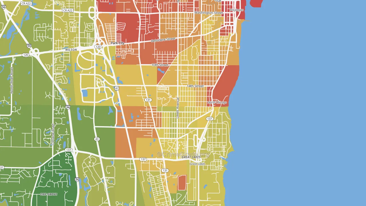North Chicago, IL Map of Vehicle Theft Rates