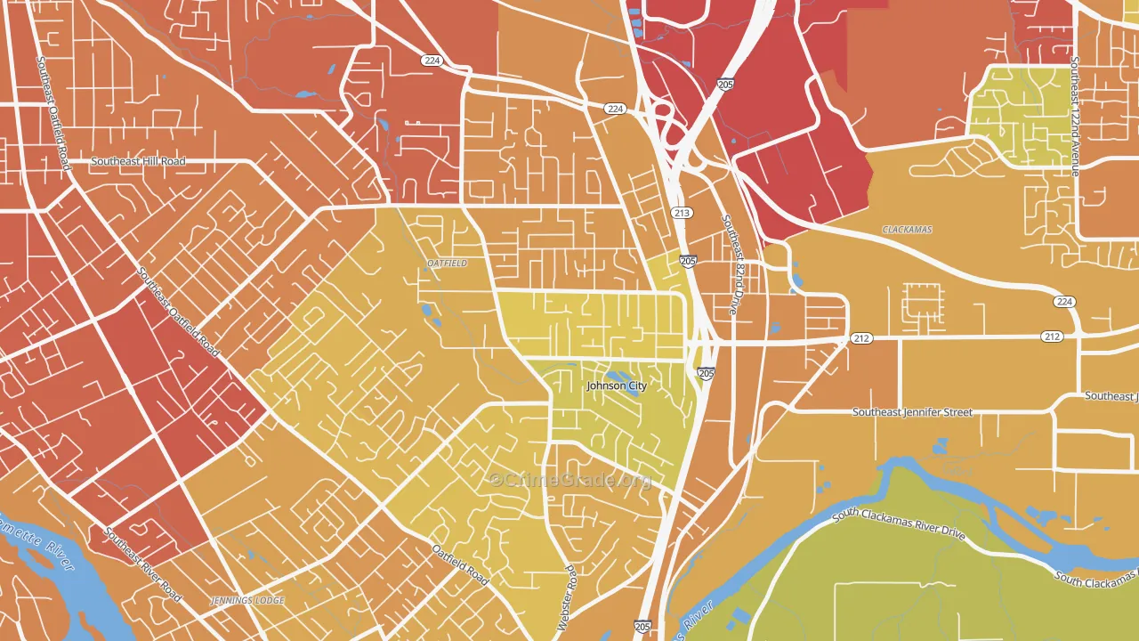 North Clackamas, Oatfield, OR Map of Vehicle Theft Rates