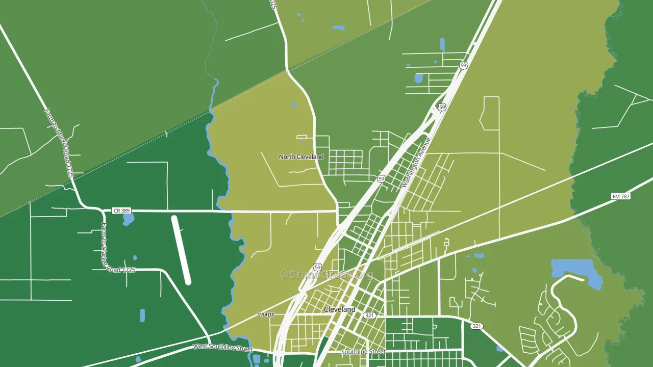 North Cleveland, TX Map of Vehicle Theft Rates