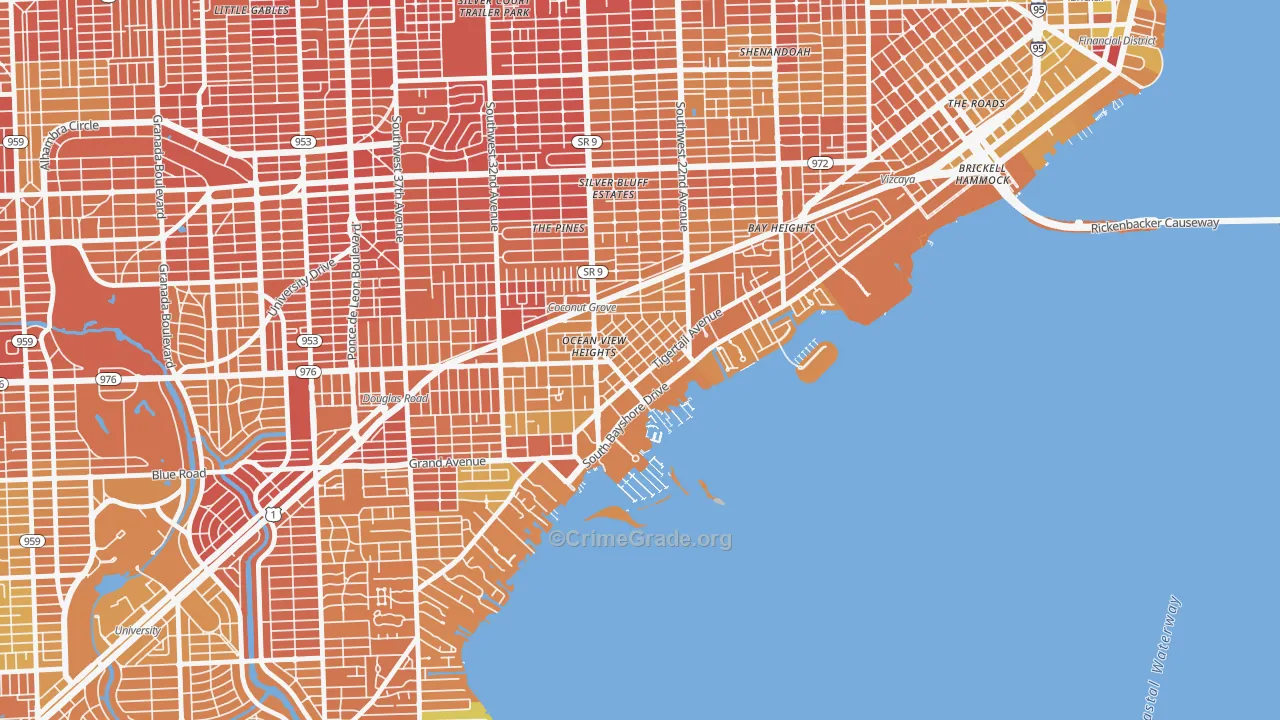 North Coconut Grove, Miami, FL Map of Vehicle Theft Rates