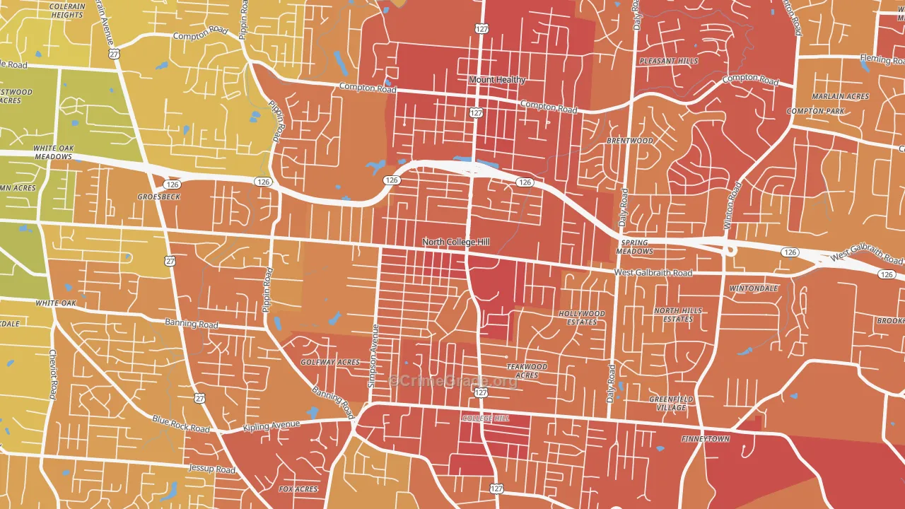 North College Hill, OH Map of Vehicle Theft Rates