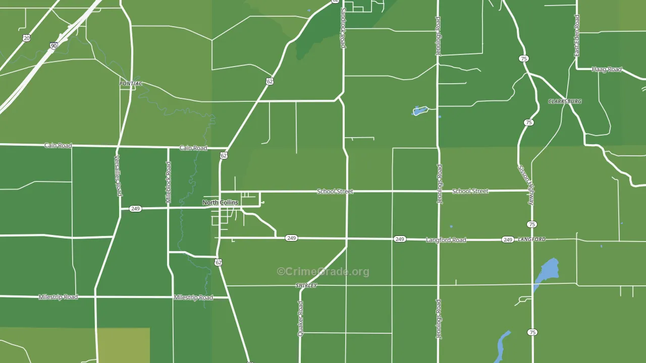 North Collins, NY Map of Vehicle Theft Rates