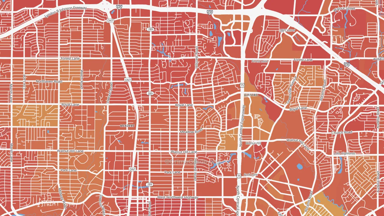 North Dallas, Dallas, TX Map of Vehicle Theft Rates