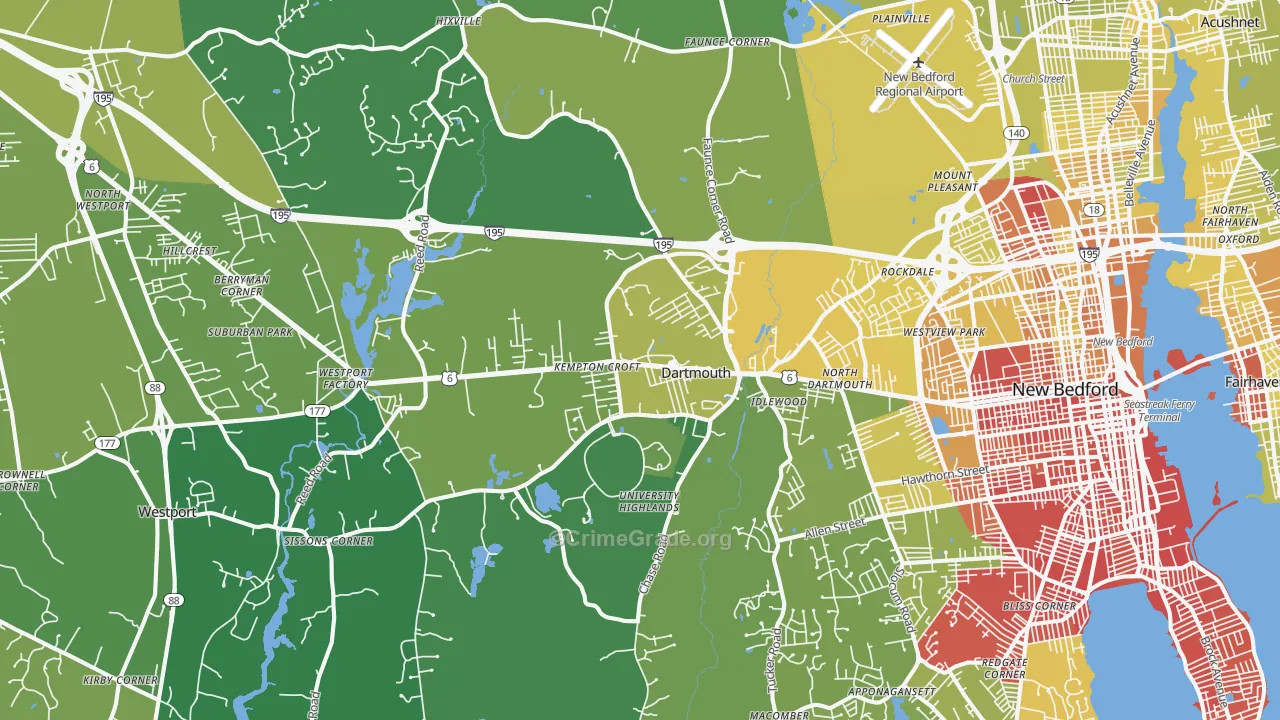 North Dartmouth, MA Map of Vehicle Theft Rates